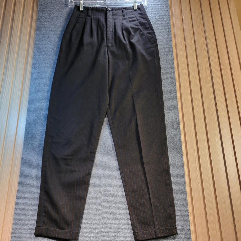 Oui by FB Jean Trousers Women 5/6 Gray Good Vintage Pinstripe Pleated High Waist